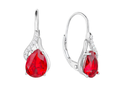6711 6711 08001 stribrne nausnice slza vlnka klasicky pevny patent rubin ciry kamen cerveny zirkon sperky bealio