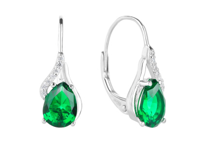 6714 09090 stribrne nausnice slza vlnka klasicky pevny patent smaragd ciry kamen zeleny zirkon sperky bealio