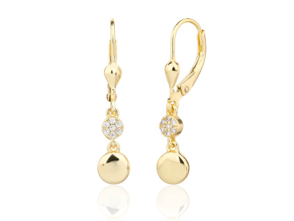 13821 Stribrne nausnice pozlacene zlacene 14K zlatem visaci klasicky pevny patent kolecka krouzky ciry kamen bily zirkon sperky BEALIO