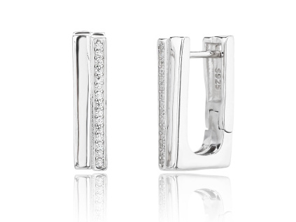 13751 Stribrne nausnice u tvar obloucek francouzske zapinani ciry kamen bily zirkon sperky BEALIO