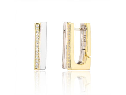 13752 Stribrne nausnice zlacene 14K zlatem ciry kamen bily zirkon sperky BEALIO