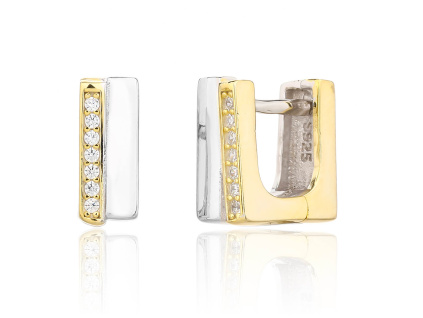 13750 Stribrne nausnice zlacene 14K zlatem ciry kamen bily zirkon sperky BEALIO