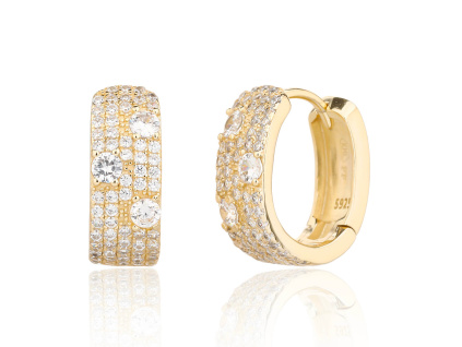 13764 Stribrne nausnice zarive zlacene 14K zlatem ciry kamen bily zirkon francouzske zapinani sperky BEALIO