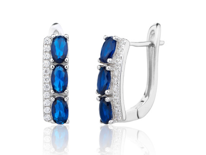 13770 Stribrne nausnice francouzske safir modry kamen ciry zirkon sperky BEALIO