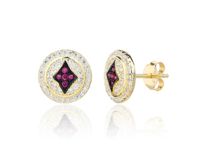 13784 Stribrne nausnice zlacene 14K zlatem kary pecky puzeta ciry kamen bily zirkon sperky BEALIO