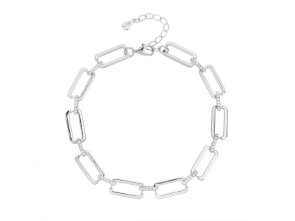 13920 Stribrny naramek retez retizek ovalky ciry kamen bily zirkon sperky BEALIO