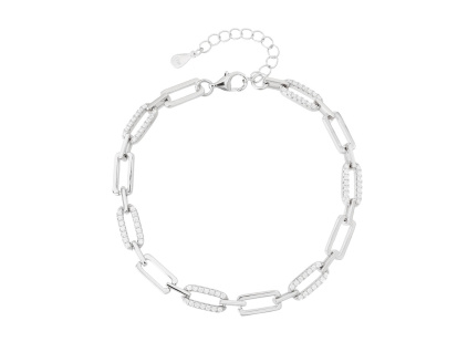 6840 13919 stribrny naramek retez retizek ovalky ciry kamen bily zirkon sperky bealio