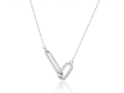 13904 Stribrny nahrdelnik retez retizek propojene ovalky ciry kamem bily zirkon sperky BEALIO