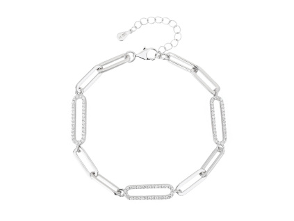 13897 Stribrny naramek ovalky retizek retez ciry kamen bily zirkon sperky BEALIO