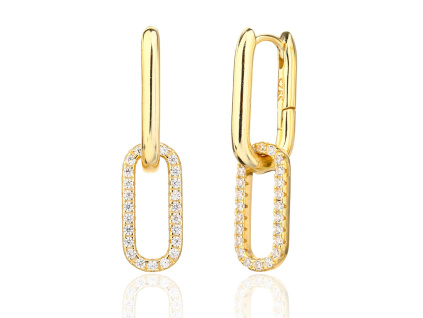 13948 Stribrne nausnice visaci francouzske pozlacene 14K zlatem ciry kamen bily zirkon ovalky sperky BEALIO