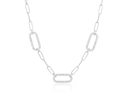 13893 Stribrny nahrdlenik ovalky retez ciry kamen bily zirkon sperky BEALIO