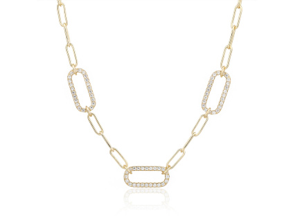 13894 Stribrny nahrdelnik retez retizek ovalky ciry kamen bily zirkon sperky BEALIO