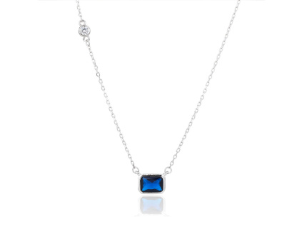 14002 Stribrny nahrdelnik safir ciry kamen modry bily zirkon sperky BEALIO