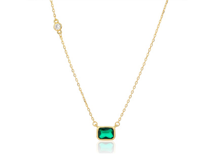 14003 Stribrny nahrdelnik pozlacene zlacene 14K zlatem smaragd ciry kamen zeleny bily zirkon sperky BEALIO