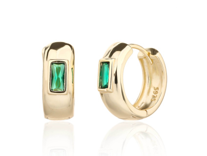 13767 Stribrne nausnice zlacene 14K zlatem zeleny smaragd ciry kamen zeleny zirkon francouzske zapinani sperky BEALIO