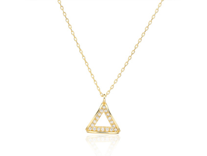 13860 Stribrny nahrdelnik trojuhelnik pozlacene zlacene 14K zlatem ciry kamen bily zirkon sperky BEALIO