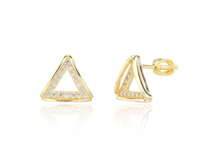 13858 Stříbrné náušnice pecky na šroubek zlacé 14K zlatem čirý kámen bílý zirkon šperky BEALIO