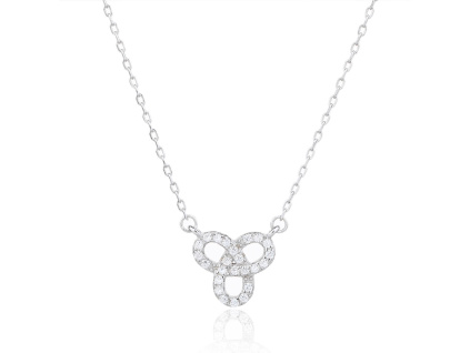 13791 Stribrny nahrdelnik trojlistek trojice propletene ciry kamen bily zirkon sperky BEALIO