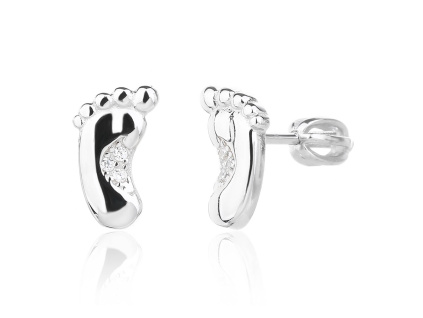 13851 Stribrne nausnice nohy slapoty otisky nohou ciry kamen bily zirkon pecky sroubek sperky BEALIO