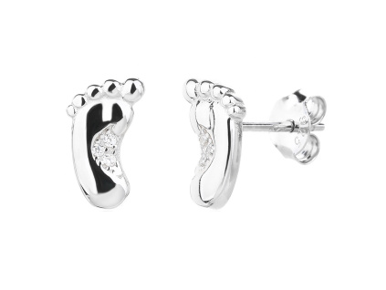 13850 Stribrne nausnice nohy slapoty otisky nohou ciry kamen bily zirkon pecky puzeta sperky BEALIO