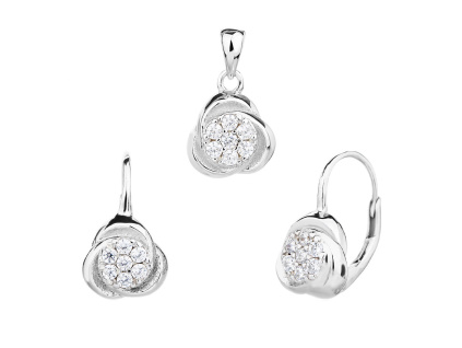 6987 13864 stribrna souprava trojlistek list pevny patent klasicky ciry kamen bily zirkon sperky bealio