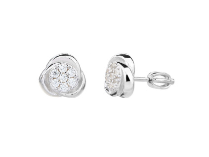 13862 Stříbrné náušnice pecky na sroubek ornament trojuhelnik čirý kamen bily zirkon šperky BEALIO