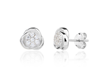 13861 Stříbrné náušnice pecky na puzetu ornament trojuhelnik čirý kamen bily zirkon šperky BEALIO