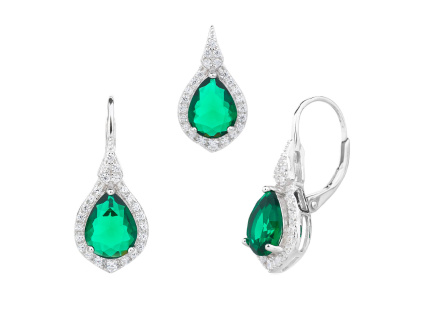 7118 13797 stribrna souprava kapka slza smaragd klasicky pevny patent ciry kamen zeleny zirkon sperky bealio