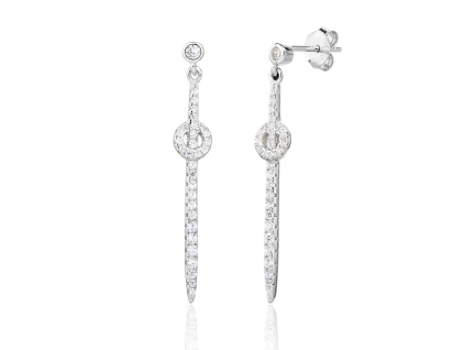 13775 Stribrne nausnice visaci katana mec pecky na puzetu ciry kamen bily zirkon sperky BEALIO