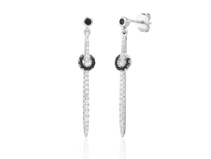 7181 13776 stribrne nausnice visaci katana mec pecky na puzetu cerna ciry kamen bily zirkon cerne sperky bealio