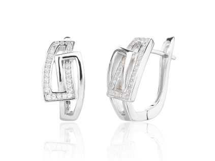 13771 Stribrne nausnice propojene obdelniky ciry kamen bily zirkon francouzske zapinani sperky BEALIO