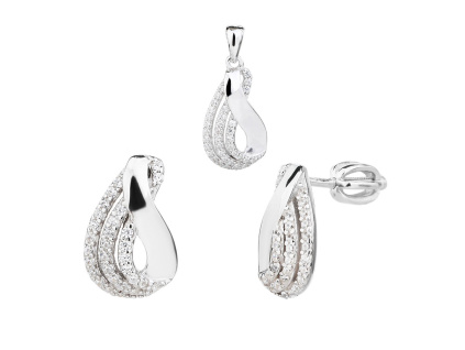 13806 Stribrna souprava ornament pecky na puzetu ciry kamen bily zirkon sperky BEALIO