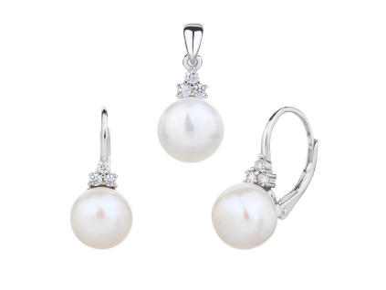 13910 Stribrna souprava ricni perla bila pevny klasicky patent sperky BEALIO
