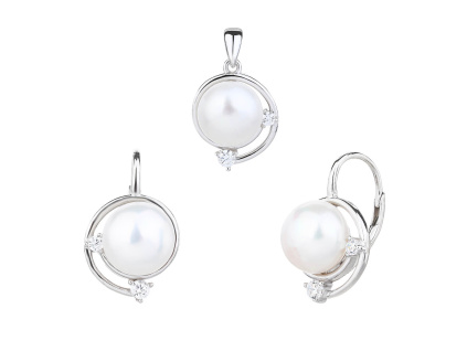 13827 Stribrna souprava ricni perla bila pevny klasicky patent sperky BEALIO