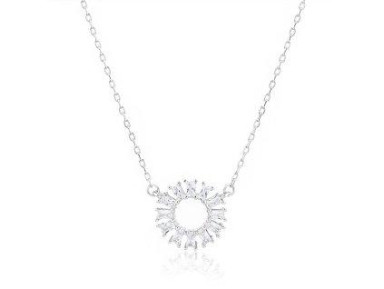 13921 Stribrny nahrdelnik kolecko krouzek ciry kamen bily zirkon sperky BEALIO