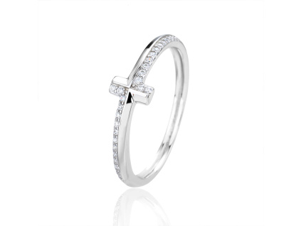 13053 Stribrny prsten kriz krizek ciry kamen bily zirkon sperky BEALIO