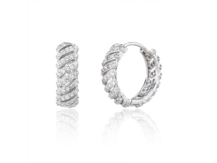 14101 Stribrne nausnice spiralove krouzky ciry kamen bily zirkon sperky BEALIO