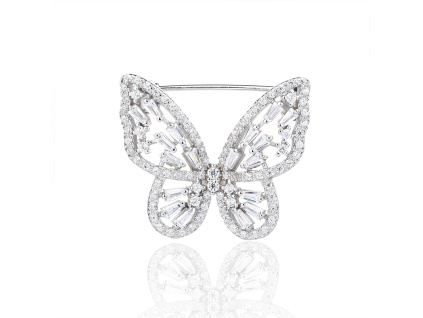 14171 Stribrna broz motyl ciry kamen bily zirkon sperky BEALIO