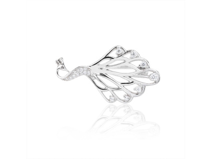 14170 Stribrna broz pav ptak ciry kamen bily zirkon sperky BEALIO
