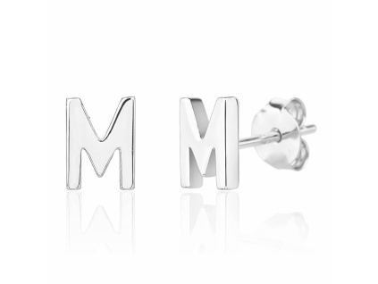 13981 Stříbrné náušnice pecky puzeta písmeno M bez kamene šperky BEALIO