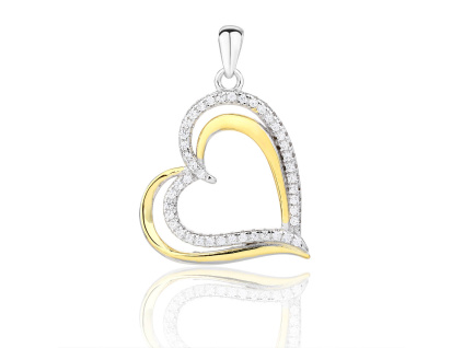14022 Stříbrný přívěsek srdce srdíčko zlacené 14k čirý kámen bílý zirkon šperky BEALIO