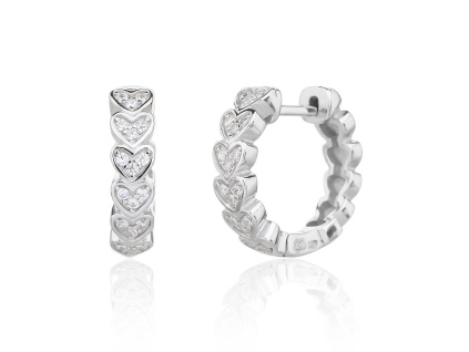 13746 Stříbrné náušnice kroužky francouzské srdce srdíčko čirý kámen bílý zirkon šperky BEALIO
