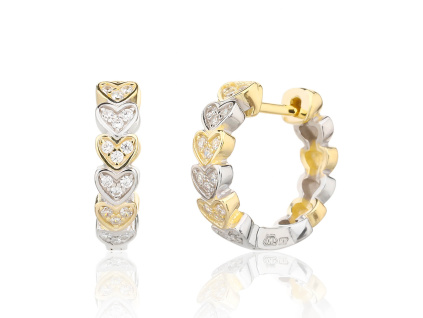 13747 Stříbrné náušnice kroužky francouzské srdce srdíčko zlacené 14k čirý kámen bílý zirkon šperky BEALIO