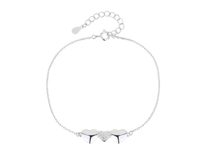 13878 Stříbrný náramek srdce srdíčko čirý kámen bílý zirkon šperky BEALIO