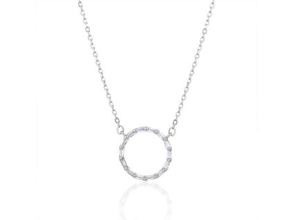 14114 Stribrny nahrdelnik zarive kolecko krouzek ciry kamen bily zirkon sperky BEALIO