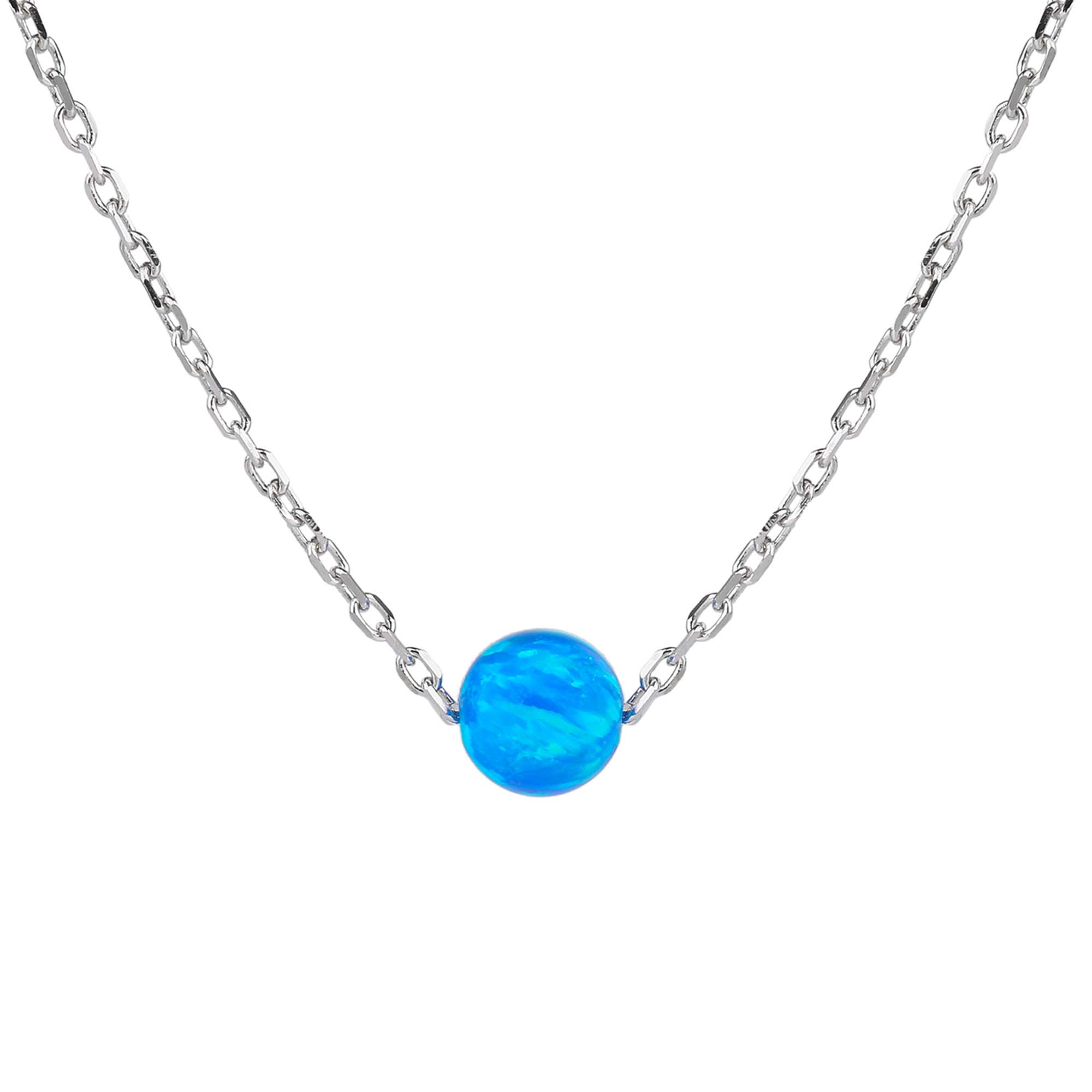 Stříbrný náhrdelník KULIČKA 5 mm modrý OPÁL Ag 925/1000