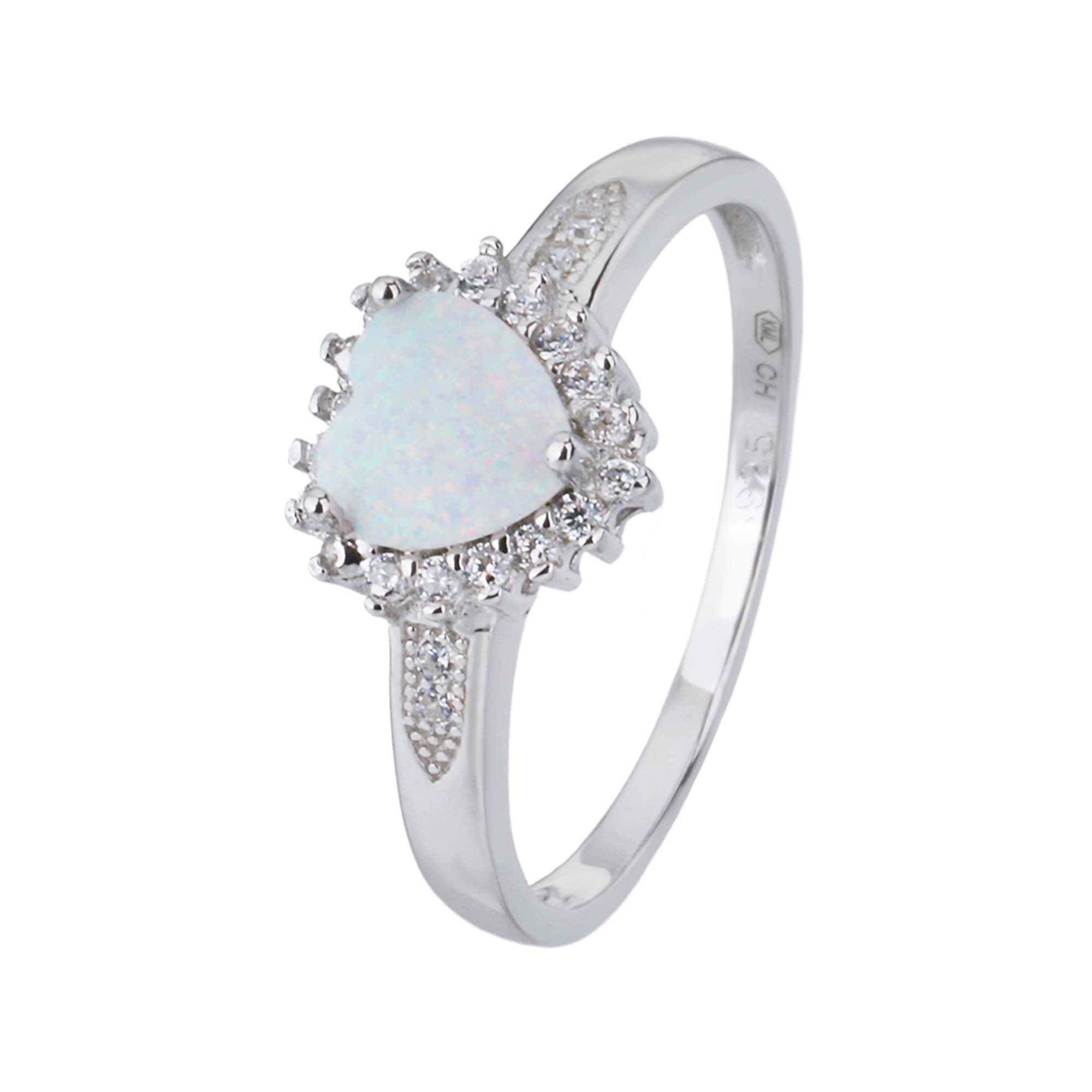 Stříbrný prsten SRDÍČKO bílý OPÁL Velikost prstenu: 50 Ag 925/1000