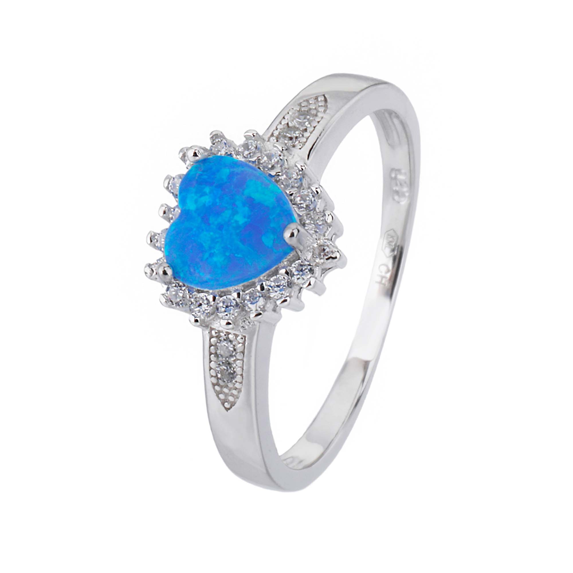 Stříbrný prsten SRDÍČKO modrý OPÁL Velikost prstenu: 58 Ag 925/1000