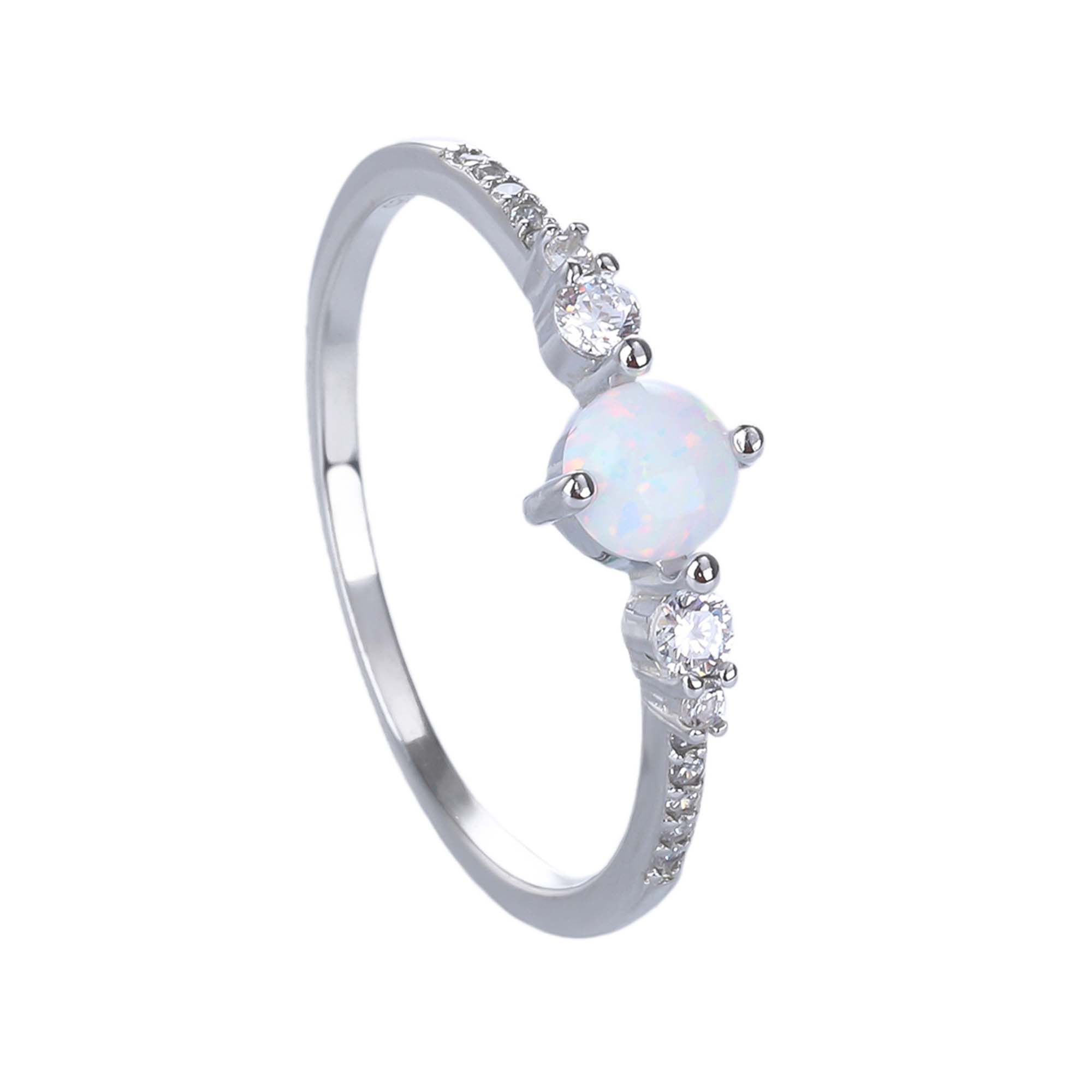 Stříbrný prsten SOLITÉR bílý OPÁL Velikost prstenu: 57 Ag 925/1000