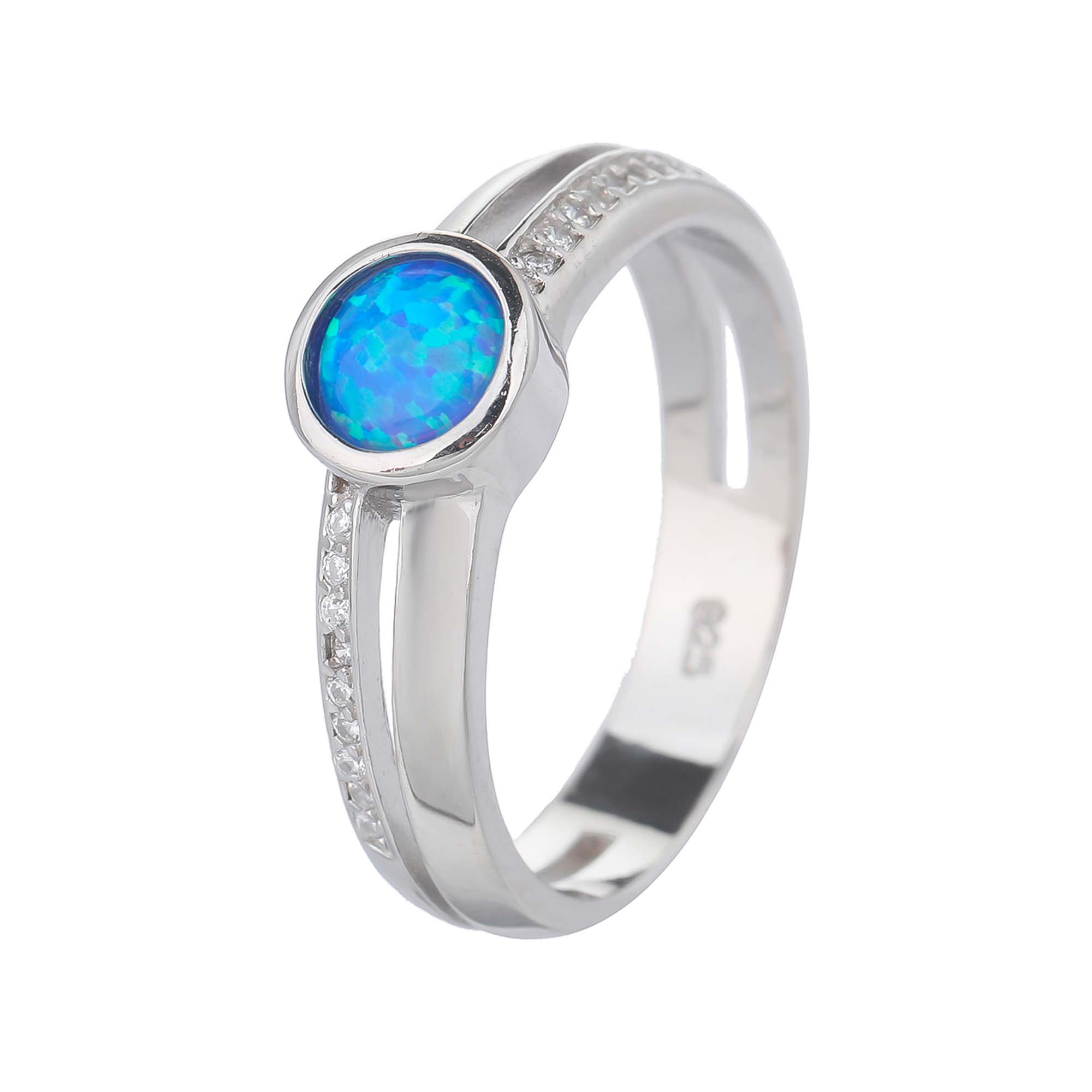 Stříbrný prsten SOLITÉR modrý OPÁL Velikost prstenu: 52 Ag 925/1000